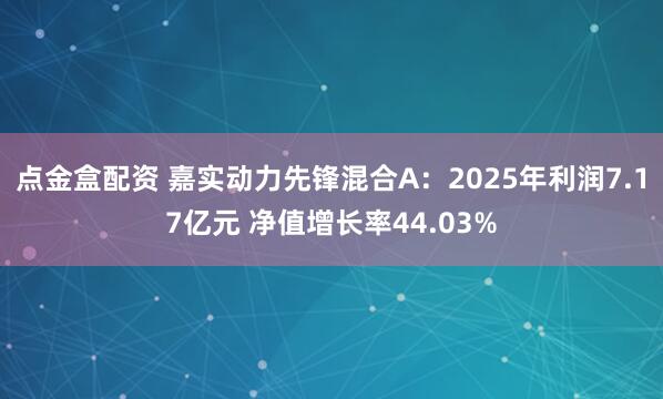点金盒配资 嘉实动力先锋混合A:2025年利润7.17亿元 净值增长率44.03%